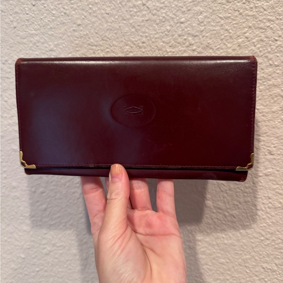 NEW Cartier international Wallet Gussets Bifold Long burgundy red brown leather - Picture 3 of 8